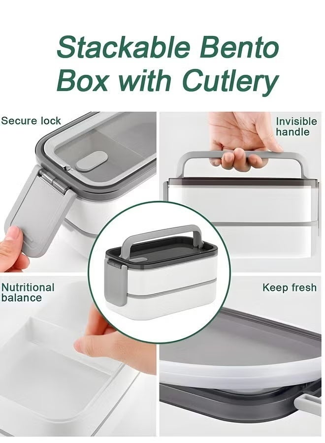 Arabest 2- Layer Leakproof Bento Box-Large Lunch Box with Compartments und Cutlery Set-Food Picks for Lunch Box Containers for Adults-Microwave Food SafeBento Boxes, lunch box for office, tiffin box - Image 4
